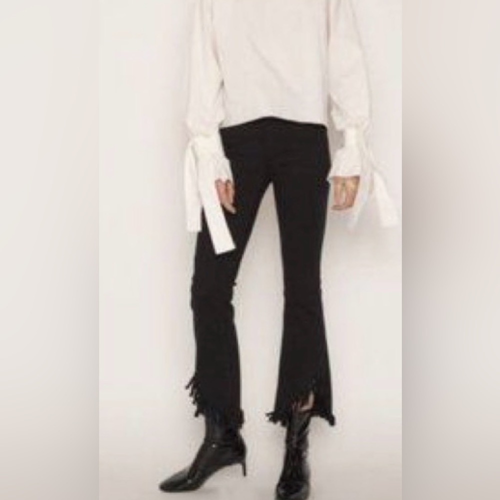 Oak + Fort Black Mid Rise Raw Hem Ankle Jeans Size S